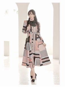 画像2: ワンピース キャバドレス ワンピース ロング 長袖 ジオメトリック ボウタイ DaysPiece(S/M/L/XL)(ブラック) (2)