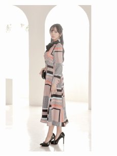 画像4: ワンピース キャバドレス ワンピース ロング 長袖 ジオメトリック ボウタイ DaysPiece(S/M/L/XL)(ブラック) (4)