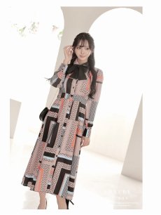 画像5: ワンピース キャバドレス ワンピース ロング 長袖 ジオメトリック ボウタイ DaysPiece(S/M/L/XL)(ブラック) (5)