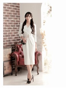 画像4: ワンピース キャバドレス ワンピース タイト カシュクール ラップ ベルト付き DaysPiece(S/M/L/XL)(ホワイト) (4)