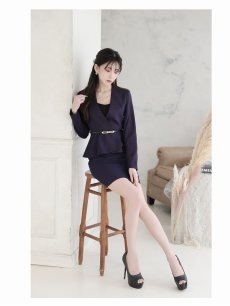 画像2: キャバスーツ ノーカラージャケット タイト ミニ フォーマル 高級 Belsia.LUX(S/M/L/XL(2L))(パープル/グレー) (2)