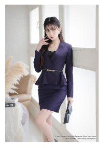 画像4: キャバスーツ ノーカラージャケット タイト ミニ フォーマル 高級 Belsia.LUX(S/M/L/XL(2L))(パープル/グレー) (4)