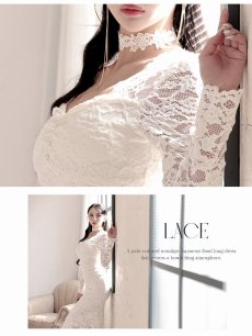 画像4: ワンピース キャバドレス 総レース 長袖 チョーカー付き ロングワンピース 韓国風 DaysPiece(S/M/L)(オフホワイト/ブラック) (4)