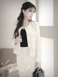 画像5: キャバスーツ ツイード セットアップ ノーカラー ホワイト 金ボタン Belsia.LUX(S/M/L/XL(2L))(ブラック/オフホワイト) (5)