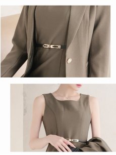 画像3: キャバスーツ カーキ モスグリーン ほんのり上品なラメ入り ワンピーススーツ セットアップ Belsia.LUX(S/M/L/XL(2L))(カーキ) (3)