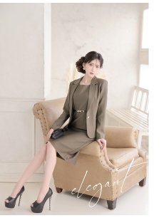 画像4: キャバスーツ カーキ モスグリーン ほんのり上品なラメ入り ワンピーススーツ セットアップ Belsia.LUX(S/M/L/XL(2L))(カーキ) (4)
