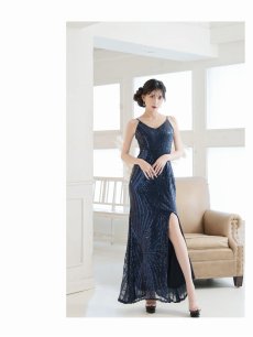 画像5: キャバドレス ロング スパンコール マーメイドドレス キャミソール Vネック スリット Belsia(S/M/L)(グリーン/ネイビー/ゴールド/ブラック/レッド) (5)