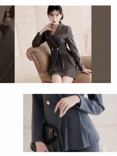 画像2: キャバスーツ セットアップ テーラードジャケット ミニスカート グレー タイト Belsia.LUX(S/M/L/XL(2L))(ネイビー/グレー) (2)