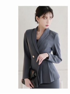 画像4: キャバスーツ セットアップ テーラードジャケット ミニスカート グレー タイト Belsia.LUX(S/M/L/XL(2L))(ネイビー/グレー) (4)
