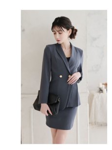 画像5: キャバスーツ セットアップ テーラードジャケット ミニスカート グレー タイト Belsia.LUX(S/M/L/XL(2L))(ネイビー/グレー) (5)