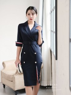 画像4: ワンピース キャバドレス 韓国風 膝丈ワンピース ネイビー 上質 DaysPiece(S/M/L/XL(2L))(ネイビー) (4)