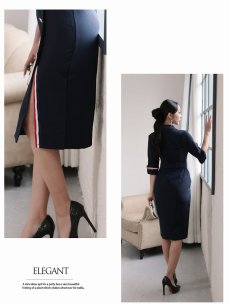 画像5: ワンピース キャバドレス 韓国風 膝丈ワンピース ネイビー 上質 DaysPiece(S/M/L/XL(2L))(ネイビー) (5)