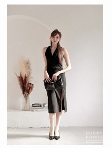 画像2: ワンピース キャバドレス アメスリ 谷間みせ ウエスト切り替え パーティーフォーマル ストレッチ DaysPiece(S/M/L)(レッド/ブラック) (2)