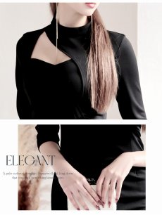 画像3: ワンピース キャバドレス アシンメトリー 七分袖 カシュクール風 控えめな露出で大人セクシー 黒ワンピース DaysPiece(S/M/L/XL(2L))(ブラック) (3)