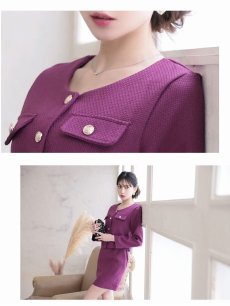 画像3: キャバスーツ セットアップ ツイード ノーカラー ゴールドボタン 長袖 Belsia(M/L/XL(2L)/XXL(3L))(パープル/ブラック) (3)