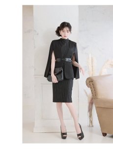 画像2: キャバスーツ ケープ風 ワンピーススーツ 上質 エレガント ボレロ風 Belsia.LUX(S/M/L/XL(2L))(ブラック) (2)