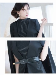 画像3: キャバスーツ ケープ風 ワンピーススーツ 上質 エレガント ボレロ風 Belsia.LUX(S/M/L/XL(2L))(ブラック) (3)