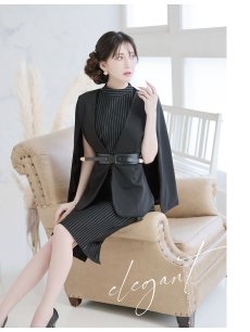 画像4: キャバスーツ ケープ風 ワンピーススーツ 上質 エレガント ボレロ風 Belsia.LUX(S/M/L/XL(2L))(ブラック) (4)
