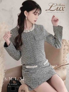 画像1: キャバスーツ フォーマル 厚手ツイード 冬スーツ ノーカラージャケット 上品 Belsia.LUX(S/M/L/XL(2L))(ブラック) (1)