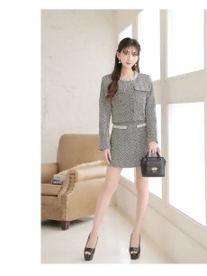 画像2: キャバスーツ フォーマル 厚手ツイード 冬スーツ ノーカラージャケット 上品 Belsia.LUX(S/M/L/XL(2L))(ブラック) (2)