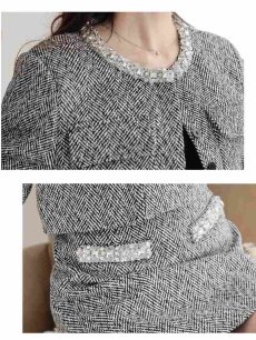 画像3: キャバスーツ フォーマル 厚手ツイード 冬スーツ ノーカラージャケット 上品 Belsia.LUX(S/M/L/XL(2L))(ブラック) (3)