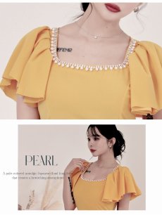 画像3: ワンピース キャバドレス 二重フリル袖でボリューム感 二の腕カバー ハイウエスト切り替え 足長 サイドギャザーでくびれみせ DaysPiece(S/M/L/XL(2L))(ブラック/イエロー) (3)