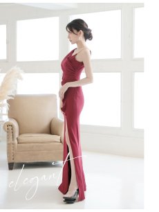 画像3: キャバドレス ロング ワンショル風 スレンダー タイトロング 深めスリット 美シルエ Belsia(S/M/L/XL(2L))(ホワイト/レッド/ブラック) (3)