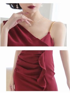 画像4: キャバドレス ロング ワンショル風 スレンダー タイトロング 深めスリット 美シルエ Belsia(S/M/L/XL(2L))(ホワイト/レッド/ブラック) (4)