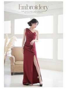 画像5: キャバドレス ロング ワンショル風 スレンダー タイトロング 深めスリット 美シルエ Belsia(S/M/L/XL(2L))(ホワイト/レッド/ブラック) (5)