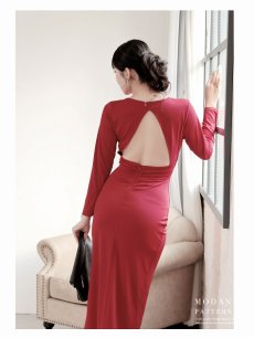 画像2: ワンピース キャバドレス 背中みせ カシュクール ストレッチジャージ素材 サイドにギャザーがたっぷり ウエスト細見せ DaysPiece(S/M/L/XL(2L))(ワイン/ブラック) (2)