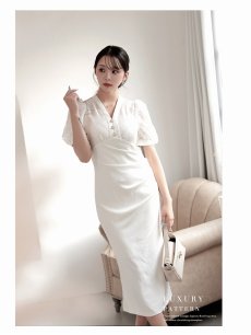 画像5: ワンピース キャバドレス ラメ刺  パフスリーブ 足長 体系カバー 謝恩会 DaysPiece(S/M/L/XL)(ホワイト) (5)