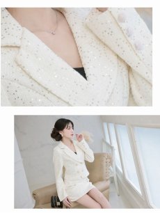 画像3: キャバスーツ スパンコール ツイード 金ボタン ストレッチ 高見え Belsia(S/M/L/XL(2L)/XXL(3L))(オフホワイト) (3)