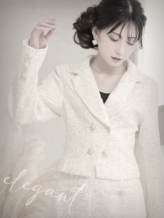 画像4: キャバスーツ スパンコール ツイード 金ボタン ストレッチ 高見え Belsia(S/M/L/XL(2L)/XXL(3L))(オフホワイト) (4)