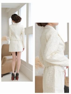 画像5: キャバスーツ スパンコール ツイード 金ボタン ストレッチ 高見え Belsia(S/M/L/XL(2L)/XXL(3L))(オフホワイト) (5)