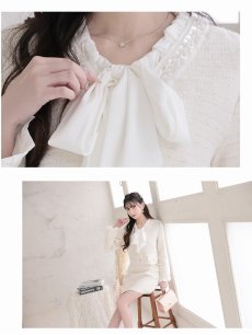 画像3: キャバスーツ ボウタイリボン ラメ入り ツイード フォーマル 式スーツ Belsia(S/M/L/XL(2L))(ホワイト/ブルー) (3)