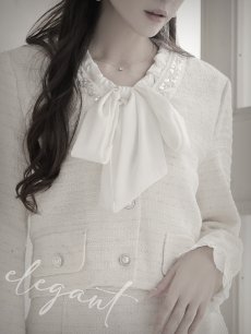 画像5: キャバスーツ ボウタイリボン ラメ入り ツイード フォーマル 式スーツ Belsia(S/M/L/XL(2L))(ホワイト/ブルー) (5)