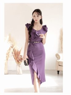 画像3: ワンピース キャバドレス フリル 二重フリルデザイン ウエスト細見せ カシュクールデザイン ストレッチ DaysPiece(S/M/L/XL(2L)/XXL(3L))(ホワイト/グリーン/ブラック/パープル/レッド) (3)