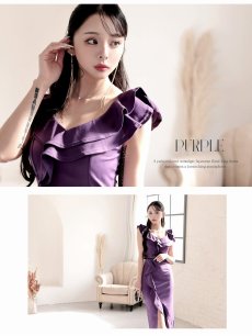 画像4: ワンピース キャバドレス フリル 二重フリルデザイン ウエスト細見せ カシュクールデザイン ストレッチ DaysPiece(S/M/L/XL(2L)/XXL(3L))(ホワイト/グリーン/ブラック/パープル/レッド) (4)