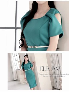 画像3: ワンピース キャバドレス カットショルダー 袖付き 厚手 ストレッチ 足長 DaysPiece(S/M/L/XL(2L)/XXL(3L))(レッド/ターコイズ) (3)