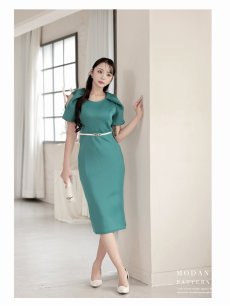 画像4: ワンピース キャバドレス カットショルダー 袖付き 厚手 ストレッチ 足長 DaysPiece(S/M/L/XL(2L)/XXL(3L))(レッド/ターコイズ) (4)