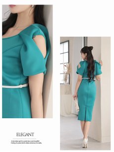 画像5: ワンピース キャバドレス カットショルダー 袖付き 厚手 ストレッチ 足長 DaysPiece(S/M/L/XL(2L)/XXL(3L))(レッド/ターコイズ) (5)