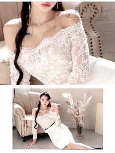 画像3: ワンピース キャバドレス 韓国風 韓国style オフショルダー ペプラム風 七分袖 DaysPiece(S/M/L/XL(2L))(ブラック/ホワイト) (3)