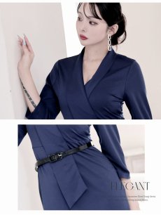 画像3: ワンピース キャバドレス カシュクール ベルト付き 七分袖 ストレッチ ショール風の襟で可愛い DaysPiece(S/M/L/XL(2L)/XXL(3L))(ブラック/ネイビー/ワイン) (3)