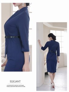 画像5: ワンピース キャバドレス カシュクール ベルト付き 七分袖 ストレッチ ショール風の襟で可愛い DaysPiece(S/M/L/XL(2L)/XXL(3L))(ブラック/ネイビー/ワイン) (5)