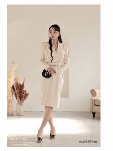 画像4: ワンピース キャバドレス 韓国風 韓国style 膝丈ワンピース 長袖 ストレッチ DaysPiece(S/M/L/XL(2L)/XXL(3L))(ベージュ/ホワイト/ブラック) (4)