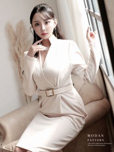 画像5: ワンピース キャバドレス 韓国風 韓国style 膝丈ワンピース 長袖 ストレッチ DaysPiece(S/M/L/XL(2L)/XXL(3L))(ベージュ/ホワイト/ブラック) (5)