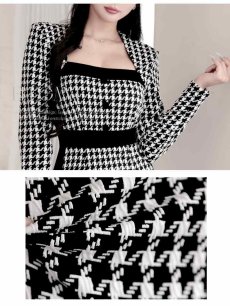 画像3: ワンピース キャバドレス 千鳥柄 韓国風 長袖 ストレッチ モノトーン DaysPiece(S/M/L/XL(2L)/XXL(3L))(ブラック) (3)