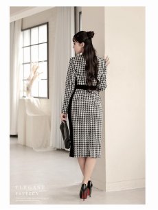 画像4: ワンピース キャバドレス 千鳥柄 韓国風 長袖 ストレッチ モノトーン DaysPiece(S/M/L/XL(2L)/XXL(3L))(ブラック) (4)