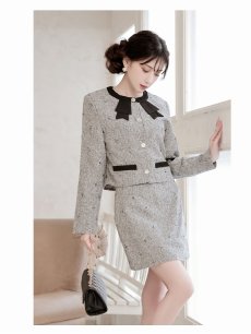 画像4: キャバスーツ 式スーツ ラメ 大人可愛い ツイード セットアップ Belsia(S/M/L/XL(2L))(グレー) (4)