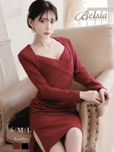 画像1: ワンピース キャバドレス お呼ばれワンピース フォーマルワンピース 袖付き 長袖 膝丈 Belsia(S/M/L)(ワイン/ブラック) (1)